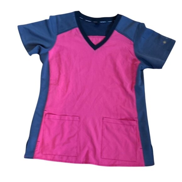 Carhartt Scrub Top Women M Force Scrub Top Magenta & Gray Stretch Fabric V-Neck - Picture 1 of 7